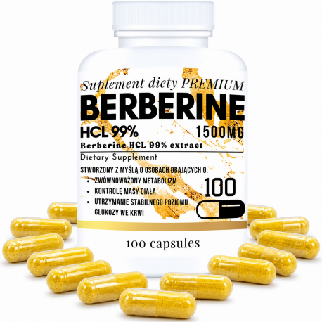 BERBERINE HCL 98% silny ekstrakt odchudzanie berberyna glukoza insulina 100tab 1500mg