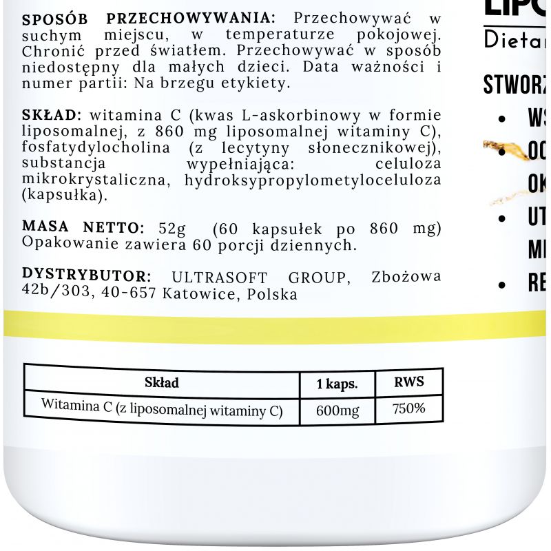 Liposomalna Witamina C 600 — tematyka: antyoksydacja, codzienna dieta Liposomalna Witamina C 600 — zdjęcie z galerii